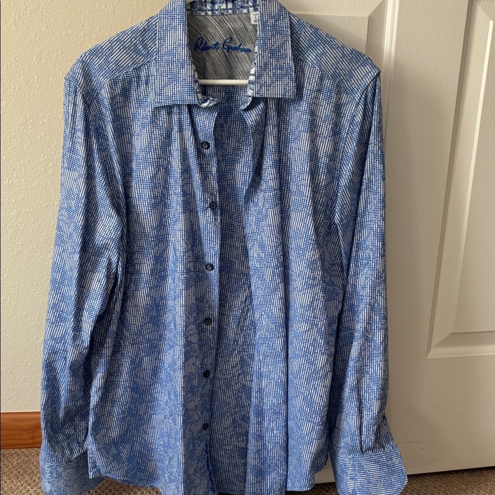 Robert Graham Blue Micro-Pattern Men’s Dress Shirt - Size Large